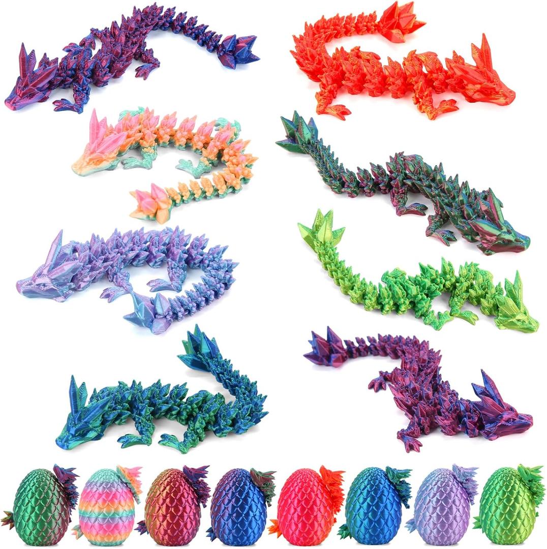 8 Pcs 3D Printed Dragon Eggs, Crystal Animals Dinosaur Egg Fidget Toys Stocking Stuffers for Teen Boys Kids Toddler Bulk Gifts for Girls 4-12 Years Mini Animals Figurines for Easter Decorations