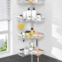 KEGII Corner Shower Caddy Tension Pole - Chrome 4-Tier Adjustable Shower Tension Rod Organizer with Hooks & Soap Holders, 25-114.2 Inch Stainless Steel Shower Storage Rack for Renters & Family