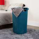 Mind Reader Slim Laundry Hamper with Lid, 60L Tall Clothes Basket, Narrow Tapered Design for Bathrooms, Closets and Laundry Rooms, Plastic, Blue