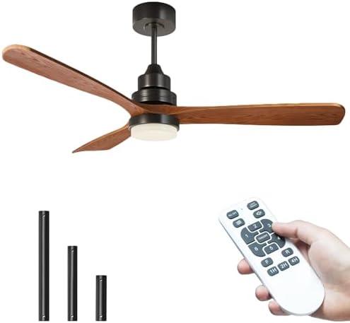 Ceiling Fans with Lights and Remote, 52 Inch 3 Blade Modern Wood Ceiling Fan with 3 Downrods, Quiet DC Motor, Outdoor Ceiling Fan for Bedroom Living Room Patio, Porch, Farmhouse
