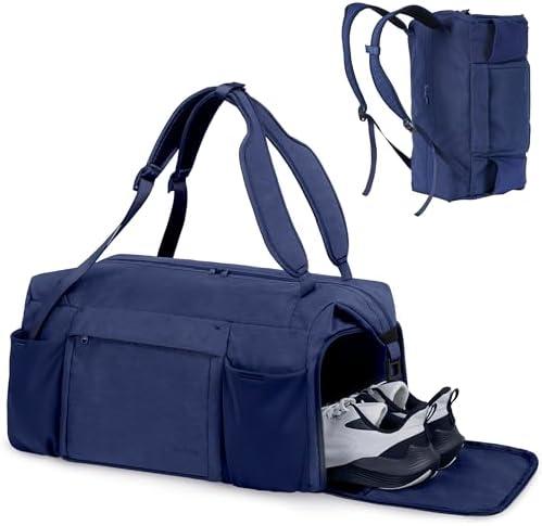 Kookoomia Gym Bag for Men with Shoes Compartment and Wet Pocket Convertible Duffle Bag and Gym Backpack Waterproof Sports Bags with 2 Bottle Holders Multipurpose Weekender Overnight Bag -Dark Blue