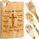 4 Pcs Christian Gifts for Women Mom Bible Verse Bamboo Cutting Board Faith Religious Spatula Spoon Set Catholic Inspirational Gifts for Mother's Day Christmas Birthday(Always Loved)
