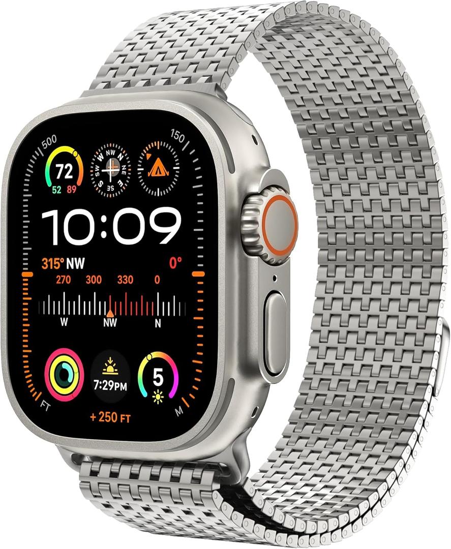 LULULOOK Milanese Mesh Loop Compatible with Apple Watch Band 49/46/45/44/42/41/40/38mm for Men Women, Stainless Steel Magnetic Buckle Strap for iWatch Ultra 3/2 Ultra Series 11 10 9 8 7 6 SE 5 4 3 (DLC Titanium-Ultra Color Match)