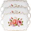 Nicunom 3 Pack Serving Trays with Handles, 16" L x 11" W Rectangular Trays for Eating, Melamine Serving Platters for Party, Floral Tray for Serving Food, Cookies, Desserts, Great Gift