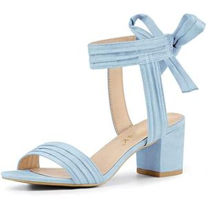 Allegra K Women's Open Toe Ankle Tie Back Block Heels Sky Blue Sandals 7.5 M US