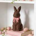 DN DECONATION Easter Decoration Bunny Decor - Spring Easter Brown Rabbit Sculpture, Ceramic Statues with Pink Bow for Farmhouse Home Decor Tabletop Shelf Mantel Dining Table Centerpiece (Set of 1)