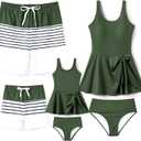 PATPAT Family Matching Swimwear Floral Pattern Tankini Swimsuits and Swim Trunks (Large, Army Green)