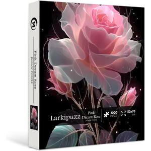Pink Rose Puzzles for Adults 1000 Pieces, Larkipuzz Flower Leaves Jigsaw Puzzle, Difficult Floral Plant Puzzles for Wall Decoration