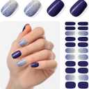2 x MOOYIYAN Gloss Nail Strips|Uv Free|22 Pcs,Gel Nail Stickers|Long Lasting Two Weeks and Easy to Apply&Remove|Dazzle Blue