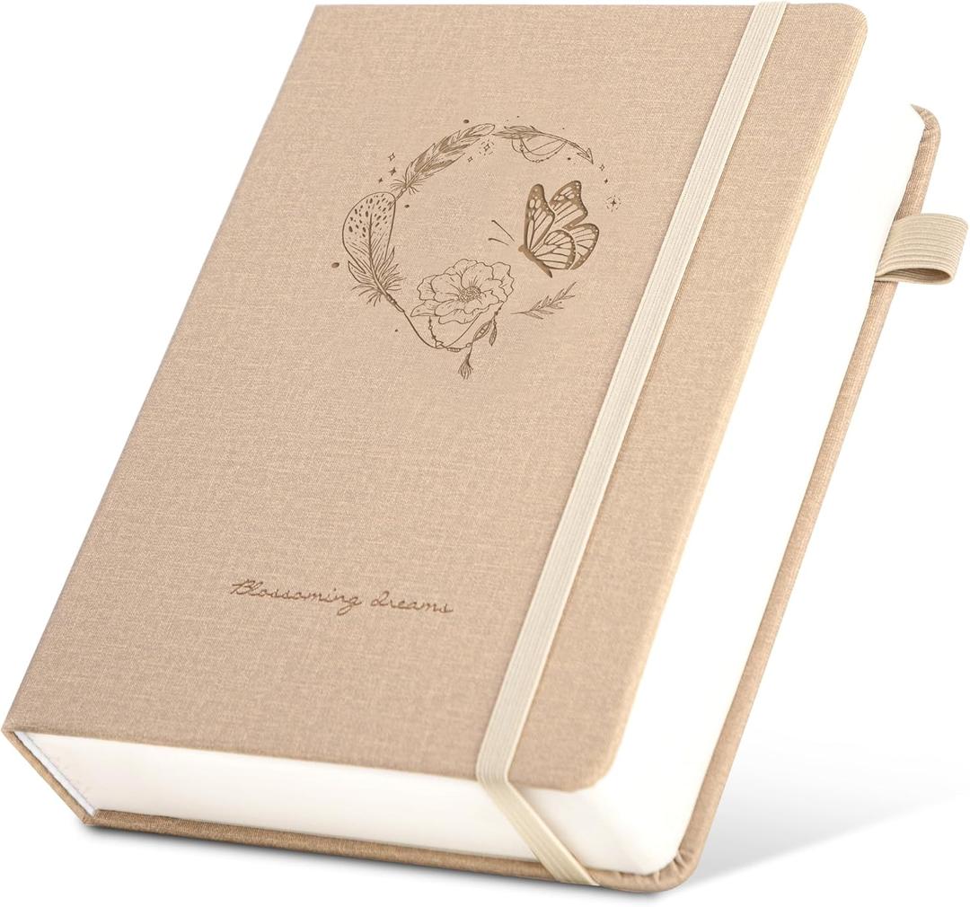 CAGIE Lined Journal for Women 320 Pages 100gsm Thick Journals for Writing, Diary for Women A5 Writing Journal for Work Travel Butterfly Notebook with Pocket, 5.7 x 8.3 Inches, Beige