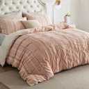 Bedsure Waffle King Size Comforter Set - Pink Soft Cotton Bedding Set for All Seasons, Stripe Fluffy Bed Set 3 Pieces with 1 Waffle Weave Comforter King Size and 2 Pillow Shams