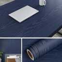 Livelynine 24"x197" Kitchen Cabinet Wallpaper Peel and Stick Countertops Waterproof Contact Paper for Desk Navy Blue Wood Grain Vinyl Wrap for Cabinets Furniture Table Self Adhesive Counter Top Covers