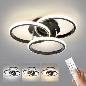 15.74in Dimmable LED Modern Flush Mount Ceiling Light Fixture with Remote Control, 3000K-6500K 3-Color Dimming Circle Modern Chandelier, Close to Ceiling Bedroom Kitchen Hallway Cloakroom Lamp
