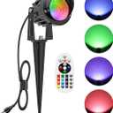 ZUCKEO 15W Christmas Outdoor Spot Lights RGB Color Changing Landscape Lights, 120V Waterproof LED Spotlight with Remote & Plug for Yard Garden Path House Halloween Decorations (1Pack)