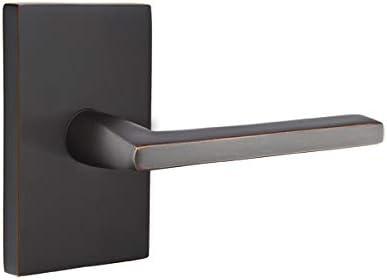Emtek Privacy Set, Modern Rectangular Rosette, Helios Lever, Oil Rubbed Bronze, LH
