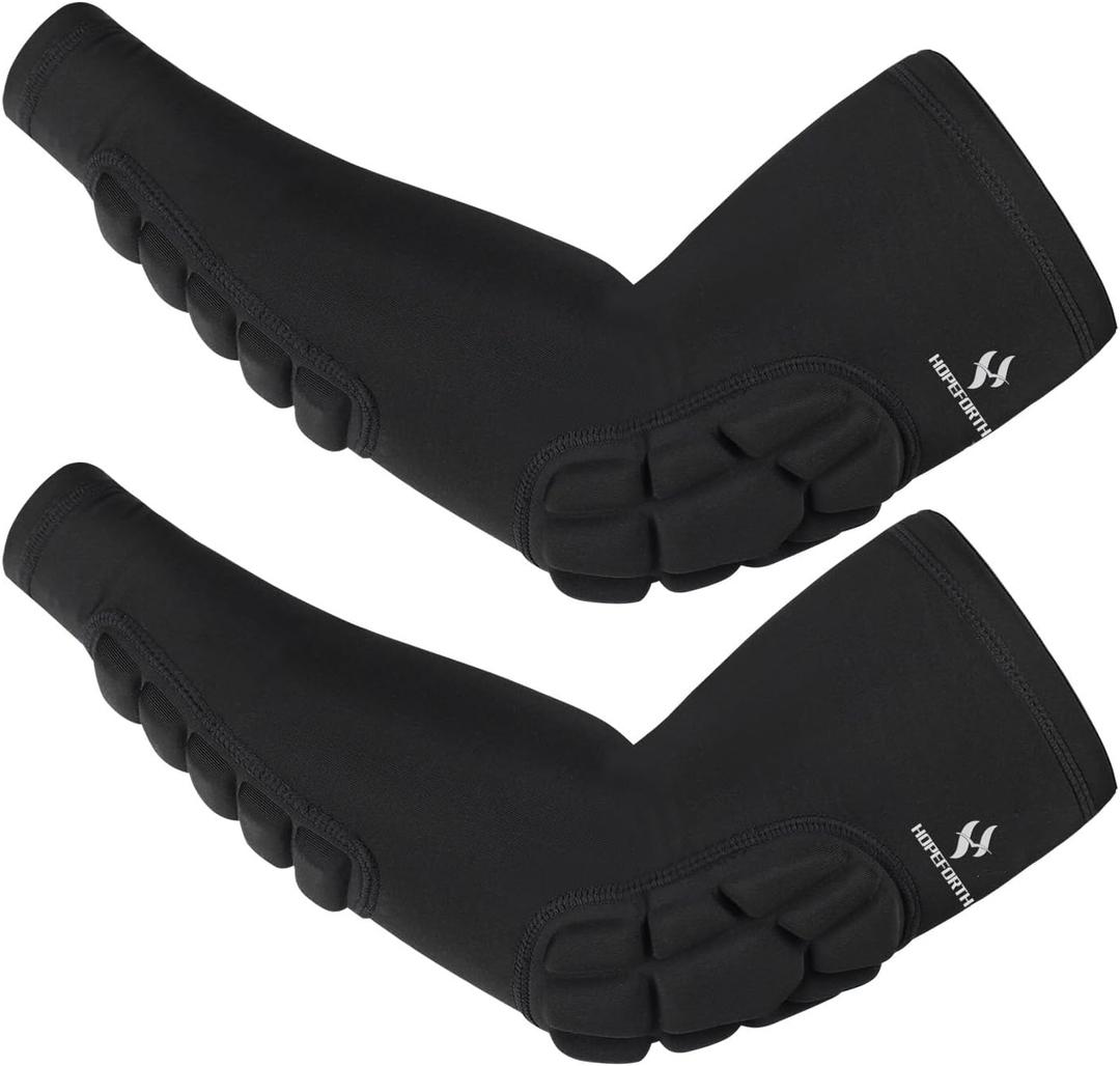 2PCS Padded Elbow Forearm Sleeves Compression Arm Protective Support (Medium, Black)