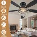 Crystal Ceiling Fan Fandelier with Lights-Ceiling Fans with Lights,50" Low Profile and Remote Control, Flush Mount, Reversible, Dimmable, Noiseless, Black Ceiling Fan for Bedroom
