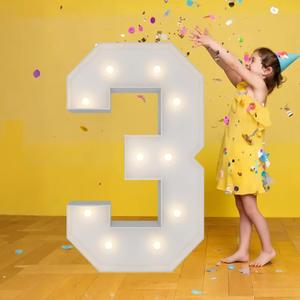 3FT Marquee Numbers, Warm White Light Up Number 3 with Display Board, Balloon Kit Decorations, DIY Pre-Cut Frames for Party, 3rd Birthday, Anniversary Decor, 30th Memorable Milestones