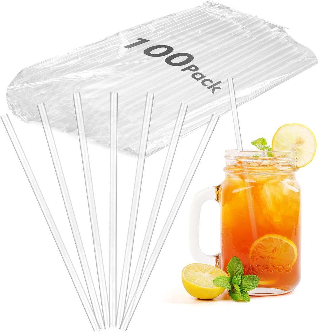 100 PCS Clear Plastic Disposable Drinking Straws 7.75" x 0.24", Unwrapped Straws Plastic for Party, Home, Travel BPA-Free, Value Pack, Made in USA