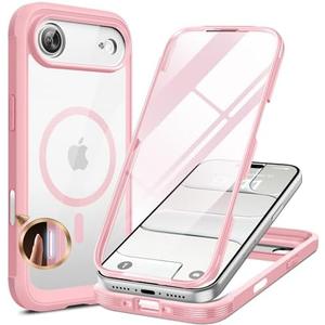 Miracase Magnetic for iPhone Air Case 6.5" [Compatible with MagSafe] Full-Body Phone Case with Built-in Glass Screen Protector & Camera Control,Drop Proof iPhone 17 Air Case Cover, Pink