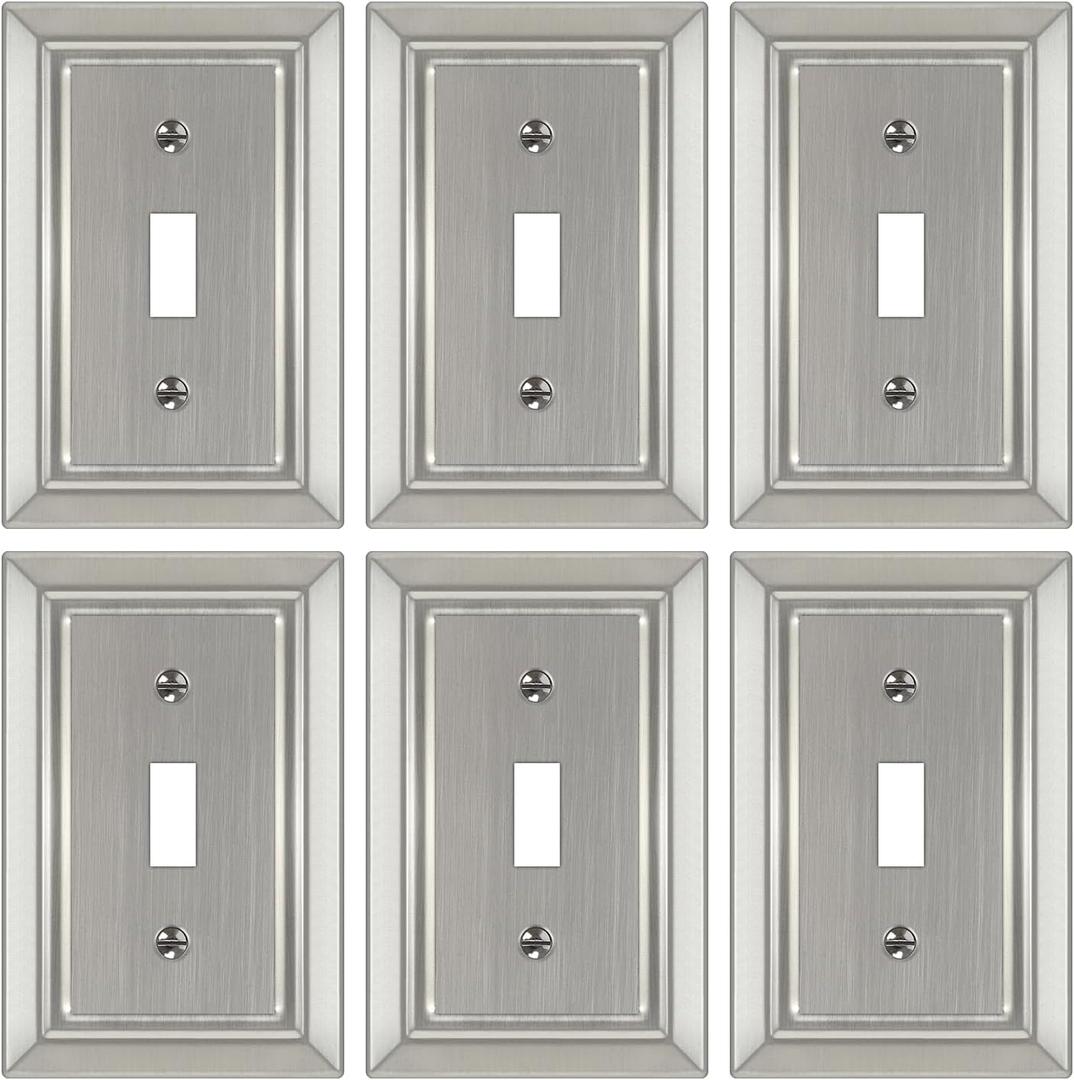 Metal Wall Plate for Electrical Outlets, Decorative Brushed Nickel Switch Plates Outlet Cover, Light Switch Cover Plate, 1-Gang Wall Plates (Single Toggle, 6 Pack)