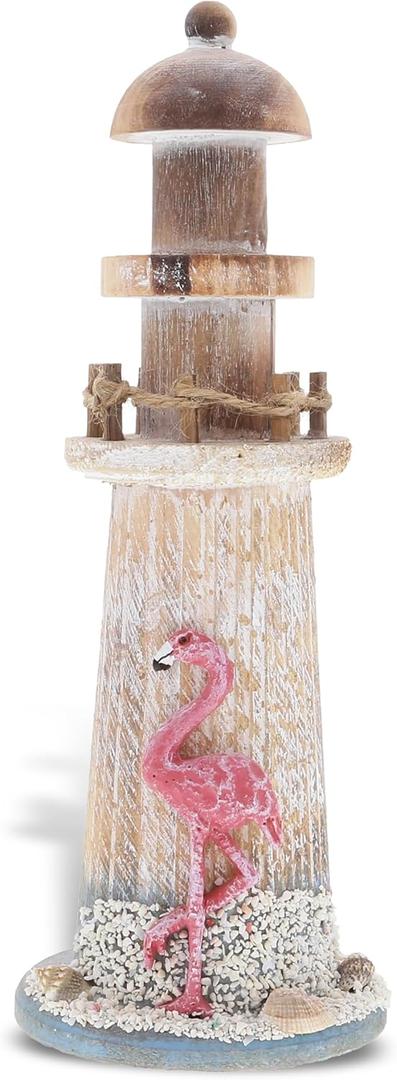 CoTa Global Flamingo Beach Lighthouse Decor - Handmade and Crafted Wooden Lighthouse Decoration with Sea Shells, Decorative Beach Style Tabletop Centerpiece, Nautical Themed Home Decor - 8.5 Inch CoTa Global Flamingo Beach Lighthouse Decor - Handmade and Crafted Wooden Lighthouse Decoration with Sea Shells, Decorative Beach Style Tabletop Centerpiece, Nautical Themed Home Decor - 8.5 Inch