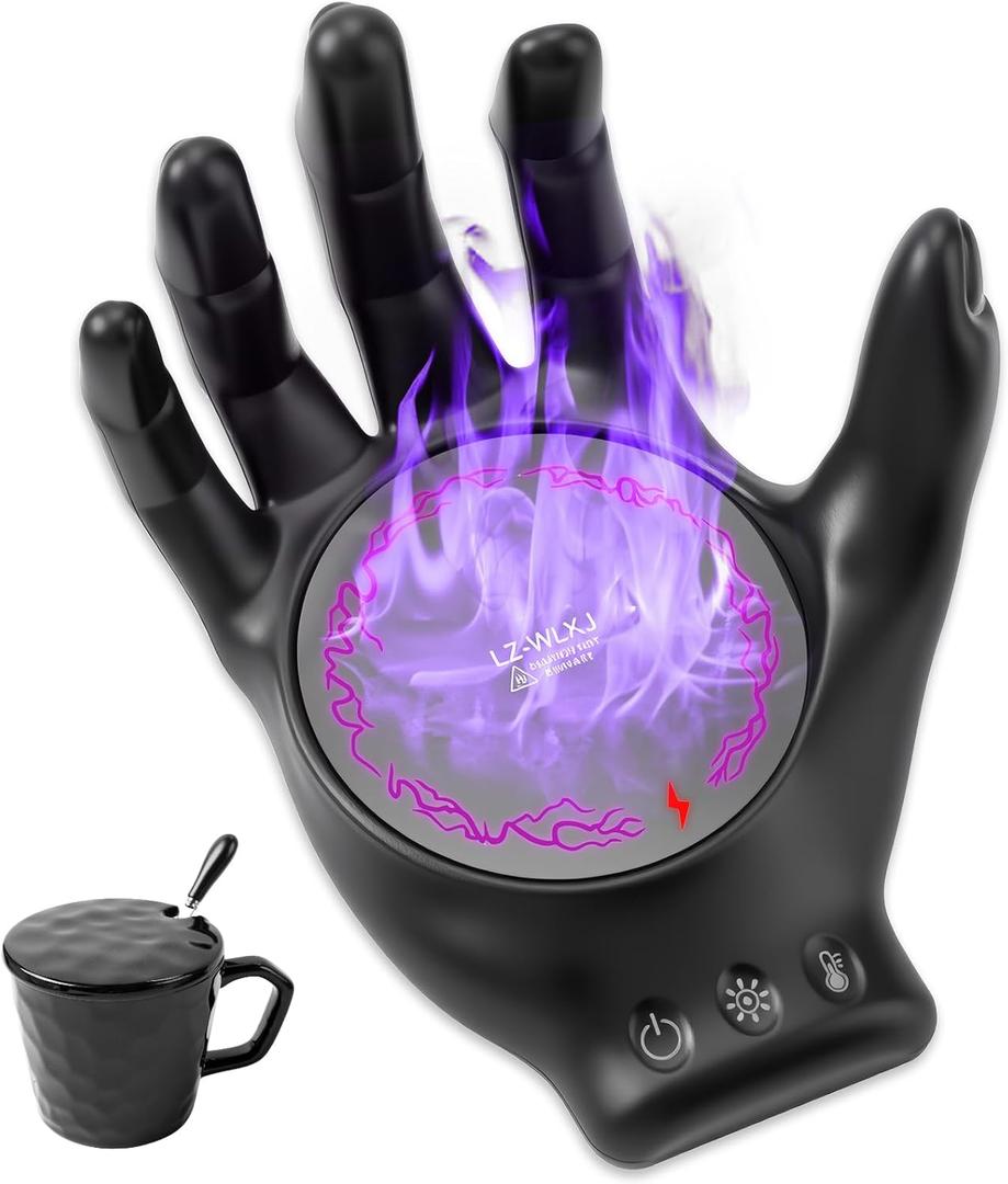 Devil's Hand Heating Mug Warmer & Mug Set - 3 Temp Settings & 8H Timer, Coffee Cup Warmer Plate for Desk Auto Shut Off, Ideal Beverage Warmer Gift for Coffee, Tea, Milk (Black)