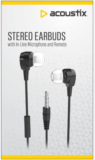 Acoustix Stereo Earbud Headphones with Microphone - Black 2ct. + 
Acoustix™ Auxiliary Braided Audio Cable