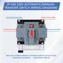 6-63amp AC220V Dual Power Switch Automatic Transfer Switch 2P 50/60Hz, 2POLE 63A ATS Auto Changeover Switch for Generator, CE ATS Solar Back Up Power Auto Selector Overvoltage, Undervoltage