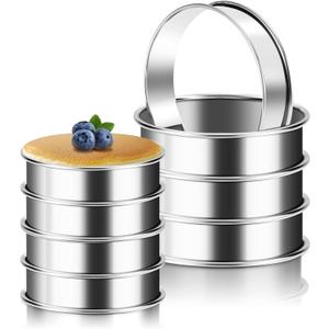 8Pcs Crumpet Rings, 4 & 3.15 Inches Nonstick English Muffin Rings, Stainless Steel Double Rolled Tart Ring, Round Metal Pastry Ring Molds for Baking Cake Dessert Food Making Tool