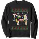 Cute Cow Santa Christmas Lights Ugly Xmas Sweater Light Up Sweatshirt (S, Black)
