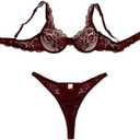 Foxiny Sexy Scallop Floral Lace Mesh Sheer Underwire Lingerie Set 2 Piece M