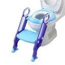 Potty Training Toilet Seat with Step Stool Ladder for Kids and Toddlers Adjustable Toilet Training Seat with Soft Not-Cold Padded Seat Safe Handles and Non-Slip Wide Steps, Purple and Blue