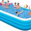 Large Inflatable Swimming Pool - GISAEV 145" x 74" x 22" Oversized Family Blow Up Pool for Adults & Kids, Sturdy Thickened Backyard Kiddie Pool, Easy Setup & Portable (145 Pale)