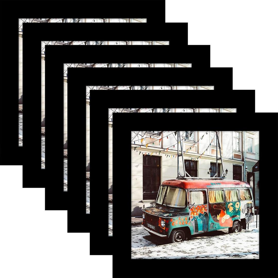 5x5 Black Picture Frames Square Classic Natural Wood 6 Pack for Wall Mounting and Tabletop Display