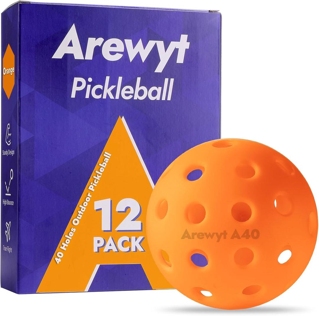 2 x Pickleball Balls, 6 Pack & 12 Pack | 40 Holes, High Visibility & Bounce, Durable for All Paddles & Skill Levels (Neon Green, Orange)