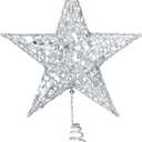 Resinta 8 Inch Metal Glittered Christmas Tree Topper Hallow Wire Star Topper for Christmas Tree Ornament (Silver)