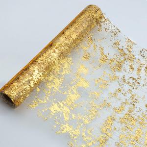 Snowkingdom Glitter Metallic Gold Table Runner 11 Inch x 49 Feet Roll Thin Mesh Sparkle Runner Table Decorations for Wedding Bridal Baby Shower, Anniversary, Christmas, Birthday Party