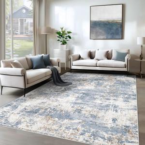 6x9 Area Rugs for Living Room, Washable Modern Abstract Large Area Rug Neutral Soft Non Slip Kids Rug Stain Resistant Indoor Carpet for Bedroom Nursery Dining Room Playroom Home Office(Blue, 6'x9')