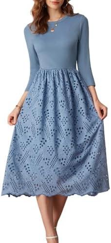 GRACE KARIN Womens Summer 3/4 Sleeve Dress with Pockets A Line Midi Eyelet Dress Empire Waist Casual Fall Flowy Dress, Large GRACE KARIN Womens Summer 3/4 Sleeve Dress with Pockets A Line Midi Eyelet Dress Empire Waist Casual Fall Flowy Dress, Large