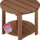 LZRS Round Adirondack Side Table Double End Table, Outdoor Side Tables for Patio, Backyard,Pool, Indoor Companion, Easy Maintenance & Weather Resistant(Brown)