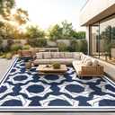 LBRO2M Waterproof Outdoor Rugs 8X10 for Patio Outdoor Plastic Straw Rug Reversible Outdoor Camping Rug for RV, Deck, Beach (8X10 Blue White)