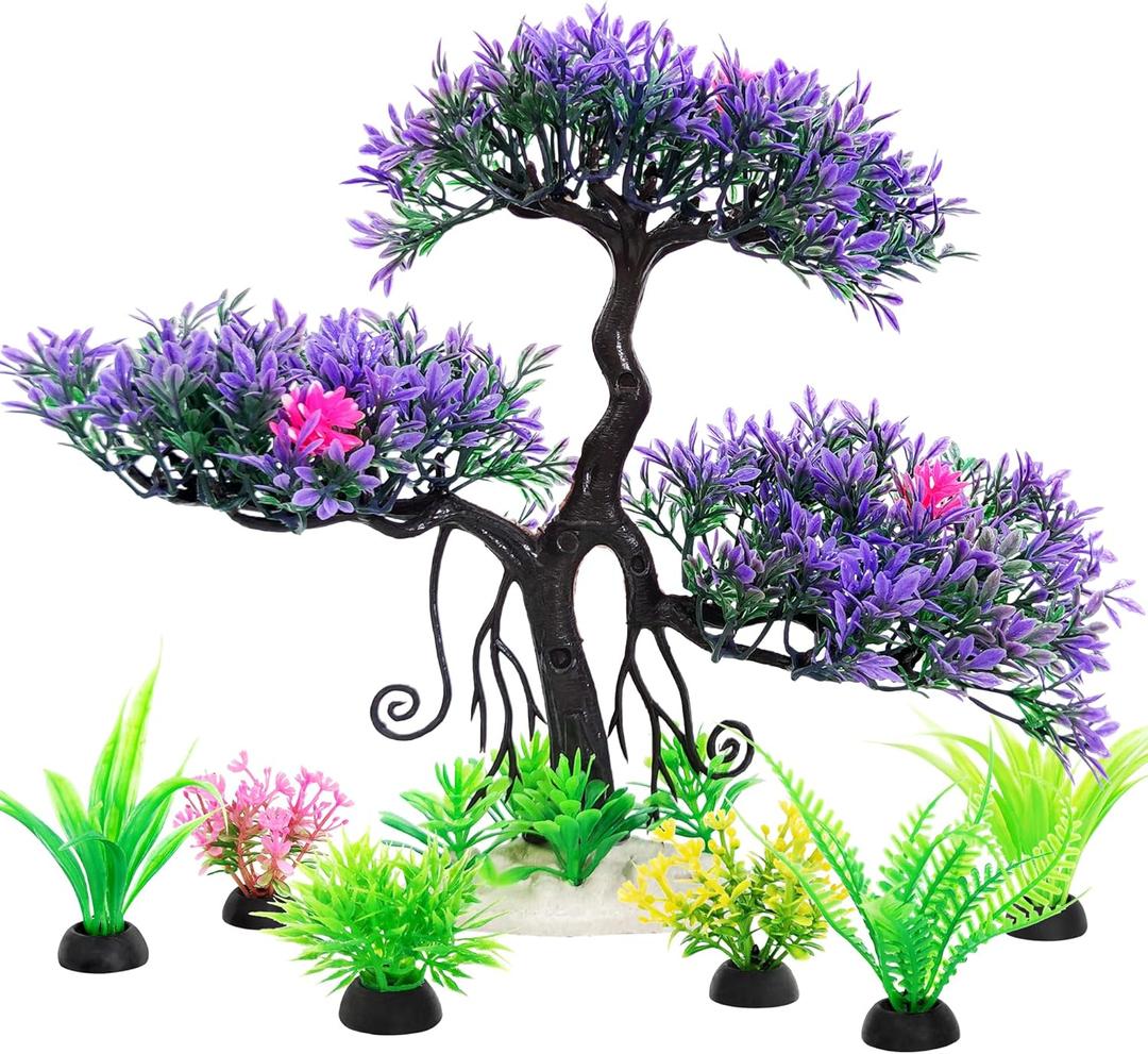 Fish Tank Aquarium Decorations Artificial Plastic Plants Bonsai Tree with Small Aquarium Decorations Kit