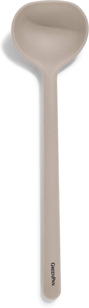 GreenPan Silicone Ladle, Soup Mixing Stirring Serving, Cooking Kitchen Utensil, Flexible Rubber Nonstick Cookware, Rigid Steel Core, Heat-Resistant, Anti-Slip Handle, BPA-Free, Dishwasher Safe, Taupe