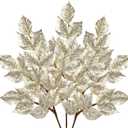 Christmas Tree Picks and Sprays 31.5" Champagne Atrificial Elm Leaves with Stems 3 Pcs Christmas Picks for Tree Champagne Vase Fillers for DIY Xmas Trees Wreath Centerpieces Wedding Bouquet Decor