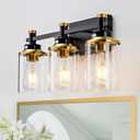 3 Light Bathroom Light Fixtures, Black and Brushed Gold Vanity Light Fixture Over Mirror, Modern Wall Sconces Lighting Wall Lamp for Bathroom, Bedroom, Hallway with Clear Glass Shade
