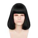 Men Short Straight Black Cosplay Bob Wig with Bangs for Halloween Role Play Costume Accessories