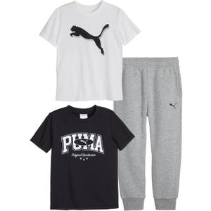 PUMA boys 3 Piece Set, Short Sleeve Cotton Jersey T-shirts & Matching Tricot Pant 4T