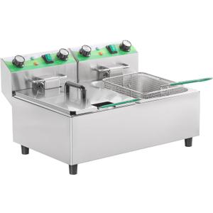 20L/21.2QT Commercial Deep Fryer with Timer Dual Tank Electric Countertop Fryer with Double Baskets and Lids, Temp Control, 3400W/110V Stainless Steel Large Deep Fryer for Restaurant Kitchen