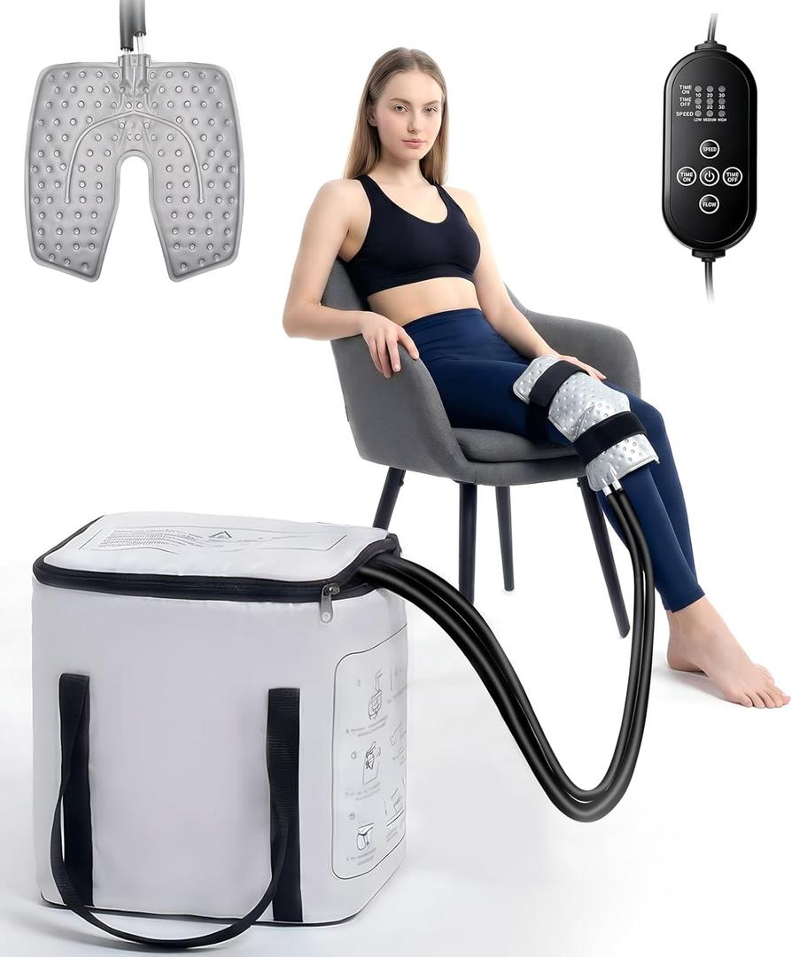 Ice Machine for Knee After Surgery 15qt, Portable Cold Therapy Machine with 6-Level Timer & 3 Flow Rates, Leakproof & Ultra-Quiet Cryotherapy System with Universal Pad for Knee Replacement Recovery
